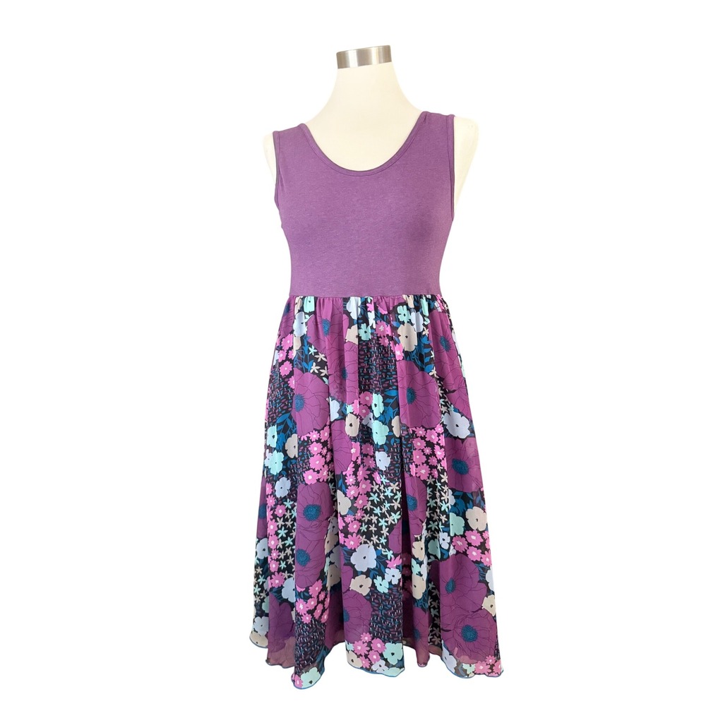 Matilda Jane Womens Purple Floral Mixed Media Midi Dress Size M AD15126